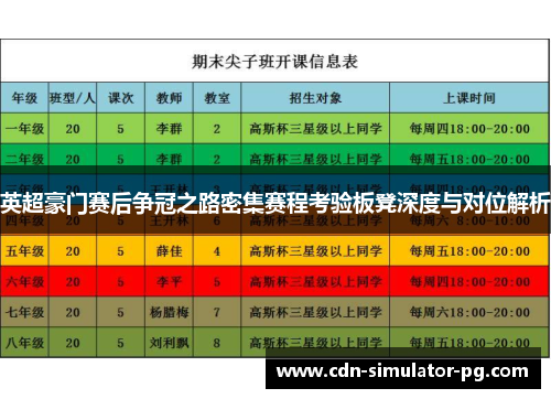 英超豪门赛后争冠之路密集赛程考验板凳深度与对位解析